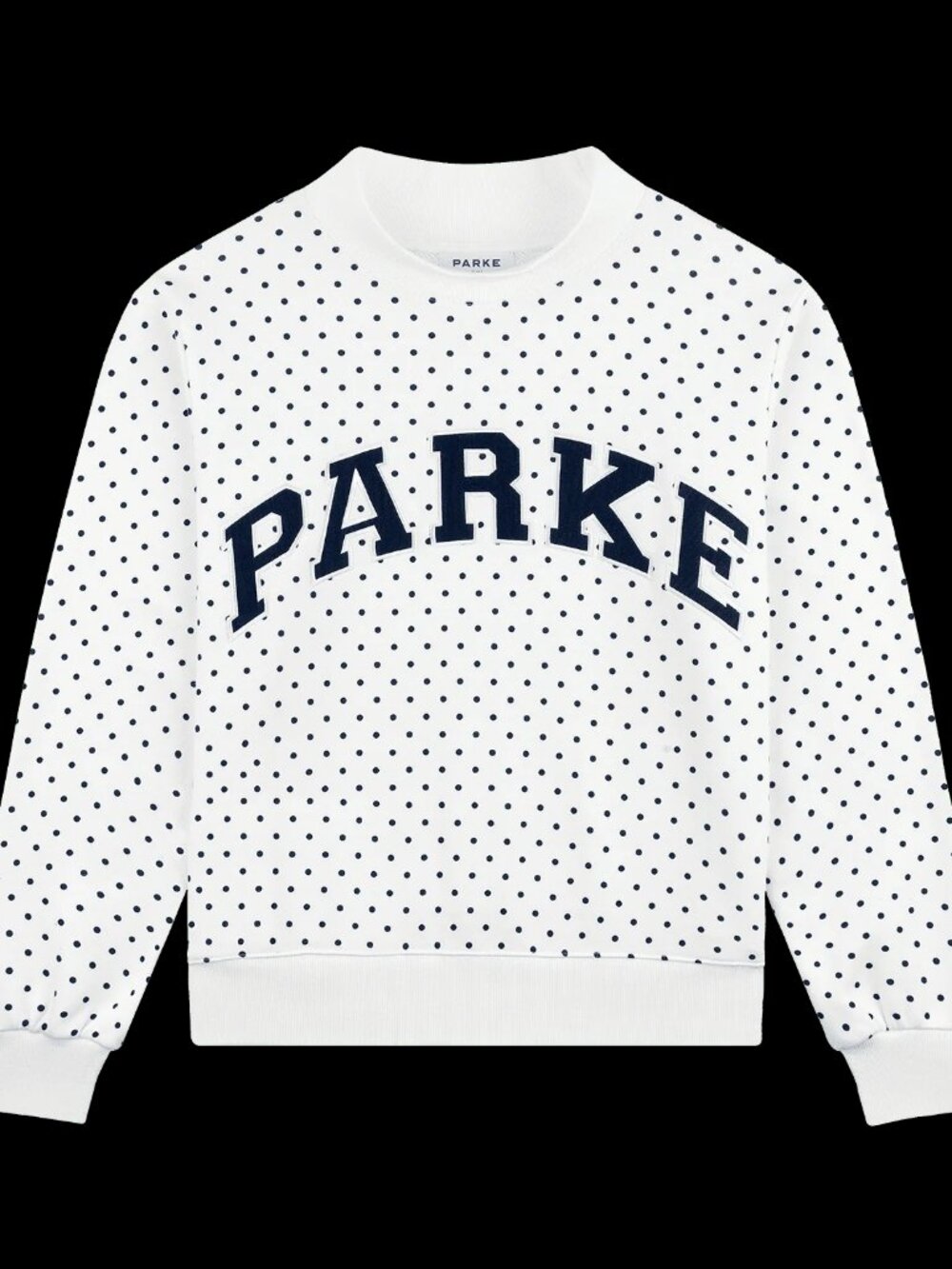 Parke White Navy Polka Dot Varsity Mock Neck Sweatshirt L/XL